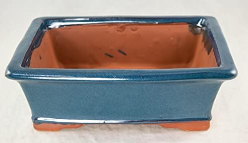 Rectangular Bonsai / Succulent Pot + Tray + Mesh 10x 8x 3 - Washed Blue by Unknown