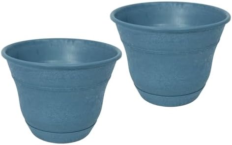 Bernini FirmaStone 15" Self-Watering Planters, Set of 2 – Durable Indoor/Outdoor Pots with Drainage Plug & Built-in Reservoir – Lightweight Garden Planters for Patio, Porch, Balcony (Cobalt Blue) by BerniniFountains