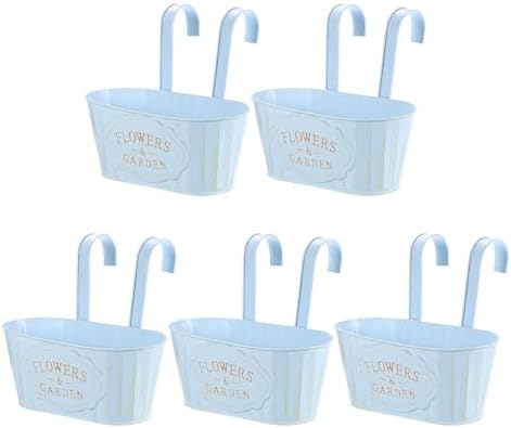 uxcell 5Pcs Metal Hanging Flower Pots for Railing Fence, 11" Railing Planter Box with Detachable Hooks Drainage Holes for Outdoor Plants Balcony Window Deck Garden Porch Home Decor, Blue by uxcell
