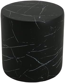 ø15.5'' Concrete Side Table End Table for Outdoor & Living Room, Modern Round Circle Cylindrical Style, Durable and Lightweight, Cement MGO Material, No Assembly, Marble Black - Image 3