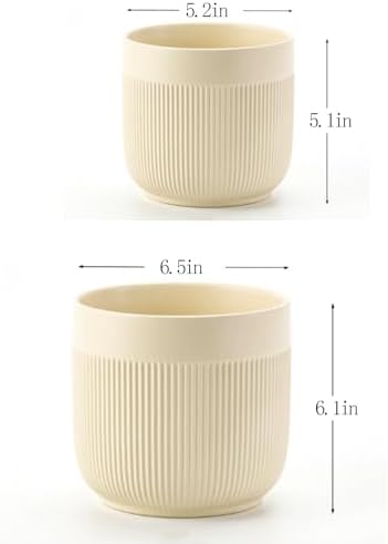Ceramic 5.2+6.5 inch Planters, Modern Home and Office Flowerpot, Indoor and Outdoor Flowerpot with Drainage Hole (Yellow) - Image 2