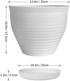 13.8 Inch Round Plastic Planters Urns, Set of 2, White Flower Pots - Image 2