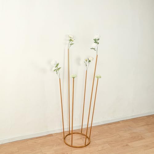 Efavormart Gold Metal 6-Tubes Single Stem Flower Centerpiece in Minimalist Style, Bud Vase for Floral Arrangements with Hollow Round Base - 4ft Tall - Image 6