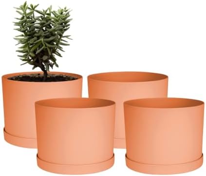 Bloem Mathers 6" Modern Plastic Planter, Muted Terra Cotta, 4-Pack by Bloem