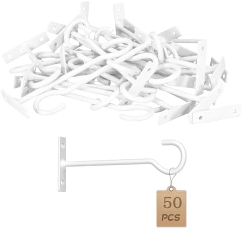 50Pack 6inch Hanging Plant Hooks Bracket Metal Wall Hook,Anti-Rust Indoor Outdoor White by QTJUST