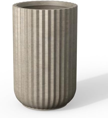 Kante Accent Round Column Weathered Concrete Planter 17.7" Tall, Outdoor by Unknown