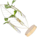 VANZACK Golden Leaf Iron Frame Glass Flower Planter Vase with 3 Test Tubes Hydroponic Propagation Container for Home and Office Plant Arrangement by VANZACK