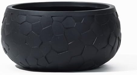 LuxenHome 17.5" Dia Round Concrete Planter, Modern Black Geometric - Image 5