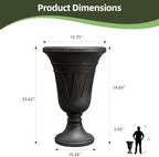 Tall Plastic Urn Planters for Outdoor Plants Set of 2-23.6" H Classic Trophy Design Indoor Large Flower Pots with Drainage Holes, Outdoor Planters for Porch Decor/Garden Vase, Black - Image 2