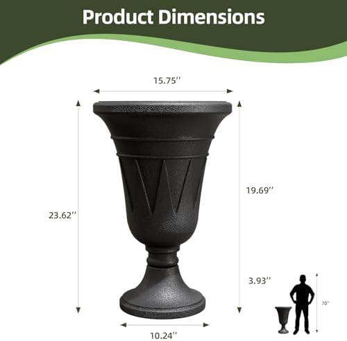 Tall Plastic Urn Planters for Outdoor Plants Set of 2-23.6" H Classic Trophy Design Indoor Large Flower Pots with Drainage Holes, Outdoor Planters for Porch Decor/Garden Vase, Black - Image 2