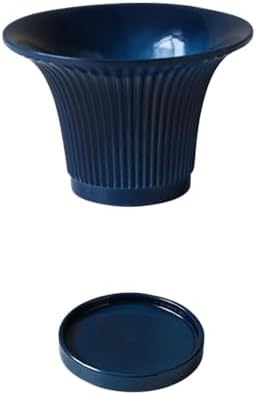 Planter Round Stripe Texture Plant Pot, with Drainage Hole and Saucers Trays Ceramics Flower Pot, for Room Balcony Office Plants Container (3 Colors) Flower Pots(Blue) by Unknown