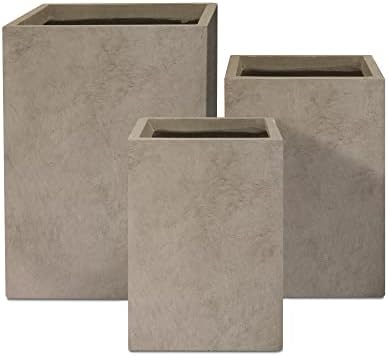Kante Set of 3 Weathered Concrete Tall Planters 13" 11" 9" Dia by Unknown