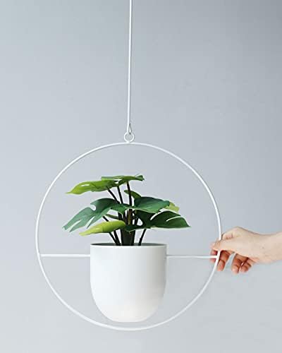 Hanging Planter Indoor Modern Boho Plant Pot Metal Wall and Ceiling Plant Holder, Mid Century Minimalist Flower Pot for Hanging Plants(White) - Image 7
