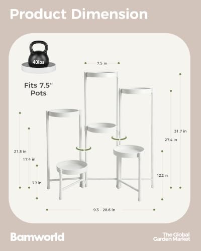 Bamworld Plant Stand Indoor Outdoor 6 Tier Corner Plant Shelf Metal Holder - Image 2