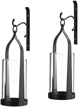 Hanging Wall Sconce Medieval Modern Wall Mounted Hurricane Candle Holder Glass & Metal Farmhouse Handcrafted Wall Art Decorations, Black Set of 2 HT21-0205B2 by WISIRON