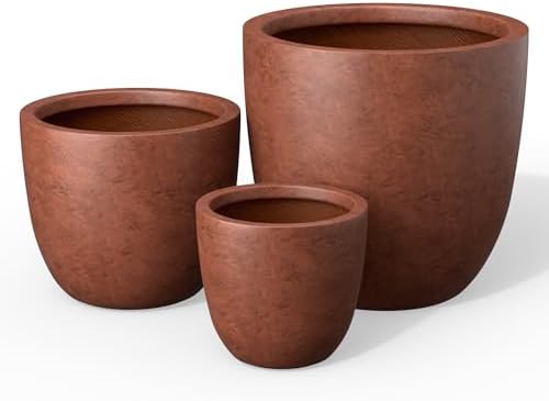Kante Set of 3 Rusty Concrete Bowl Round Planters for Modern Home by Unknown