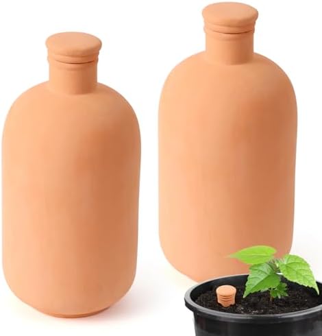2pcs large Plant Watering Globes Ollas 10×5×5inch 61oz Terracotta Watering Pot Self Watering Planter Terra Cotta Clay Watering Spikes for Indoor Outdoor Plants Indoor Outdoor Large Reservoir Bulbs by LovelyRan