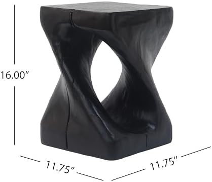 Twisted Solid Wood Accent Table, Hand-Carved Sculptural End Table, 12x12x16 inch Rustic Wooden Stool, Modern Geometric Side Table for Living Room Bedroom, Natural Wood Nightstand Plant Stand - Image 2