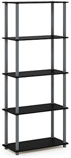 Furinno TURN-N-TUBE Storage Shelves, 5-Tier Book Shelf, Corner Shelf, Toolless Open Shelves, for Organization and Storage, Living Room, Garage, Home Office, Black - Image 6