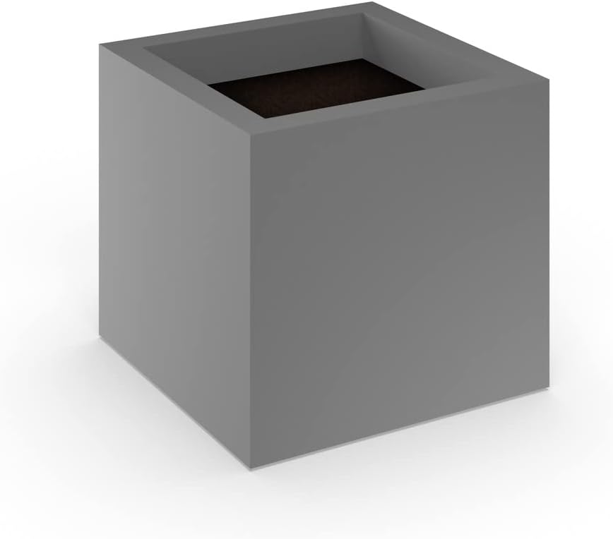 Modern Square Fiberglass Planter- Quick Ship, 18" Sq. x 18" H, Dark Grey Matte by Unknown