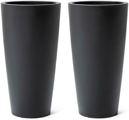 Step2 Tremont Tall Round Tapered Planter 2-Pack, 28 in Resin Planters, Self-Watering, Onyx Black by Unknown