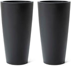 Step2 Tremont Tall Round Tapered Planter 2-Pack, 28 in Resin Planters, Self-Watering, Onyx Black by Unknown