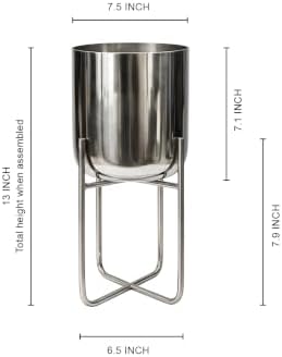 Serene Spaces Living Gold Planter with Detachable Metal Stand, Decorative Indoor Planter Pot, Flower Pots Stand for Living Room, Kitchen, Office, in 3 Sizes (Silver - Short) - Image 5