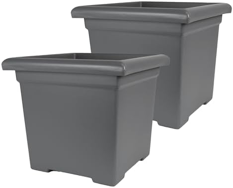 The HC Companies Accent Square Plant Pot, 15.5 Inch, Warm Gray, 2-Pack by TheHCCompanies