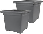 The HC Companies Accent Square Plant Pot, 15.5 Inch, Warm Gray, 2-Pack by TheHCCompanies