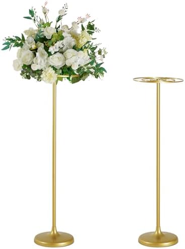 2 Pcs Gold Metal Flower Stands, Adjustable Tall Wedding Table Centerpieces by WeddingPartyDecoration