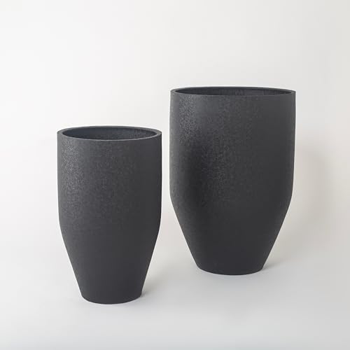 FAB HAB Glade Handmade Tall Metal Planters in Matte Black – Set of 2 (18”, 21” H), Indoor/Outdoor, Lightweight with Drainage Holes - Image 2