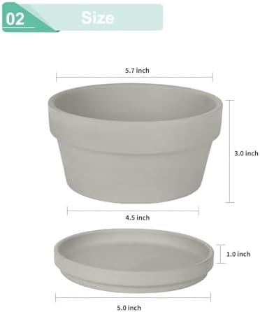vensovo 5.7 Inch Grey Terracotta Succulent Pots with Saucers, 6 Pack - Image 2