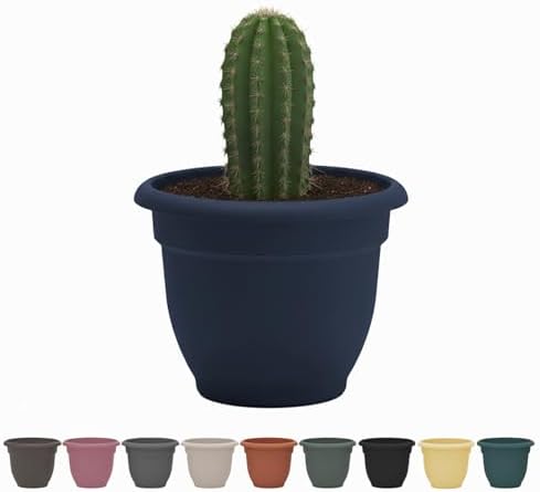 Bloem Ariana 16" Self-Watering Plastic Planter - Rolled Rim Indoor/Outdoor Garden Pot, Navy by Bloem