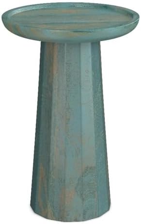 SIMPLIHOME Dayton End Table - 13 inch Wide Solid Mango Wood Round Accent Table in Teal Wash, Handcrafted Contemporary Nightstand or Lamp Stand for Living Room with Textured Finish, Assembled by SimpliHome