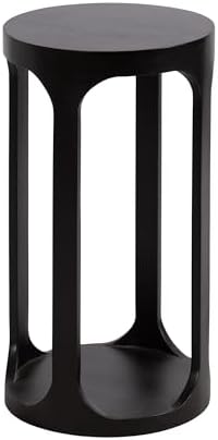 Kate and Laurel Dahl Modern Slatted Wooden Round Drink Table; 12 x 23; Black; Transitional Wood Accent Pedestal Table for Use as Living Room Plant Stand or Small Bedroom Nightstand by KateandLaurel