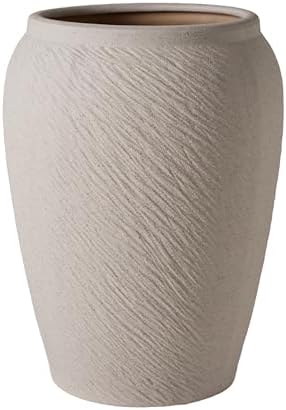 VISIBLE Large Round Ceramic Planter Pot, Beige, Radish Stripes Shape, 10.6 Inch Opening, 20.5 Inch Tall, Indoor Outdoor (Ceramic, Large) by VISIBLE