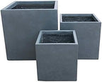 Kante 16",12",10" Square Concrete Planters Set of 3 for Outdoor Indoor Home Patio Garden, Large Plant Pot with Drainage Hole and Rubber Plug, Charcoal by Unknown