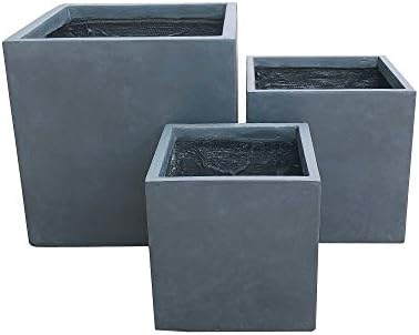 Kante 16",12",10" Square Concrete Planters Set of 3 for Outdoor Indoor Home Patio Garden, Large Plant Pot with Drainage Hole and Rubber Plug, Charcoal by Unknown