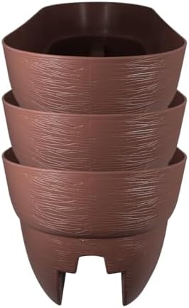 Emsco Group Bloomers Rail Planter, 24" Weatherproof Resin Deck & Balcony Planter with Drainage – Fits 2x4 & 2x6 Rails – Earth Brown, 3 Pack by EmscoGroup