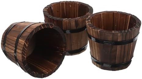 BESPORTBLE 3pcs Small Carbonized Wood Whiskey Barrel Planters for Succulents and Vegetables, Rustic Wooden Flower Pots Suitable for Indoor Balcony Garden Decor by BESPORTBLE