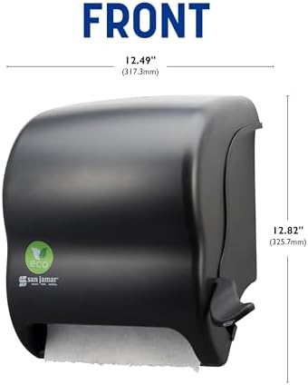San Jamar Ecologic Element Recycled Plastic Lever Paper Towel Dispenser, Manual Towel Dispenser, Wall Mounted Dispenser with Zero Waste for Home and Business, 8 Inch Rolls, Black - Image 2