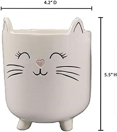 Planter for Succulent Plant Ceramic Plant Pots Indoor, Novelty Planters for Home Office Garden (White Cat Large, 1) - Image 3