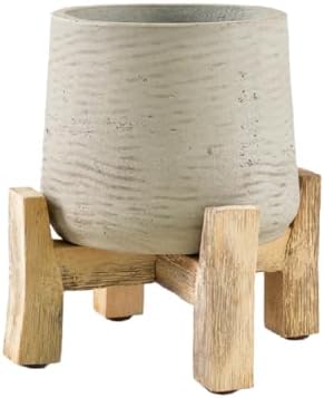 Serene Spaces Living Minimalist Cement Planter with Wooden Legs – Sleek Planter for Succulents, Cacti, Indoor Greenery, Versatile, Durable Plant Pot for Home or Office, 8" Diameter & 9" Tall by SereneSpacesLiving