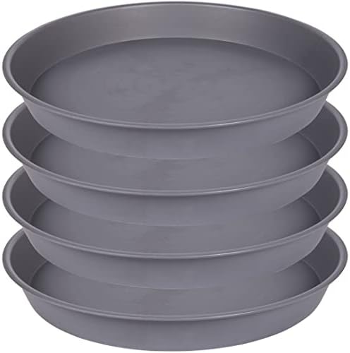 4 Pack of 13 14 inch Plant Saucer (12.2 Inch Base), Heavy Duty Plastic Plant Drip Trays 14" Round, Plant Trays for Indoors, Bird Bath Bowls, Plate for Planter 12-14" (14 inch, Cement Gray) by Bleuhome