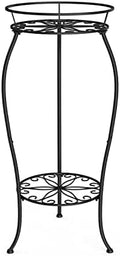 FaithLand 2 Tier Tall Black Metal Plant Stand Indoor Outdoor, 26.5" by FaithLand