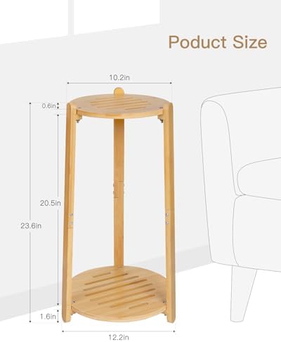 2 Tier Round Bamboo Plant Stands Shelf Indoor Wooden Corner - Image 2