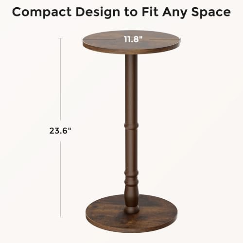 Homleke Round Side Table with Solid Wood Pillar, Small Drink Table - Image 3
