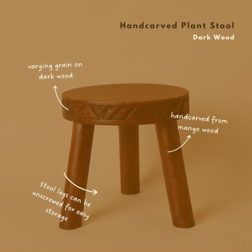 Small Plant Stand Indoor, Boho Wooden Stool for Living Room, 8x8 inch, Dark Color - Image 4