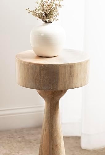 Kate and Laurel Solbrett Transitional Sophisticated Round Drink Table; 10 x 10 x 22; Natural Wood; Sculptural Bedroom Nightstand with Unique Pedestal Table Design for Use as Indoor Plant Stand - Image 5