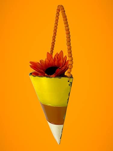Candy Corn Decor Scone Hanging Half Planter Fall Autumn Halloween Metal Decoration Rustic Indoor Outdoor Accent Home Office Party Accessory (Wall Planter) - Image 6